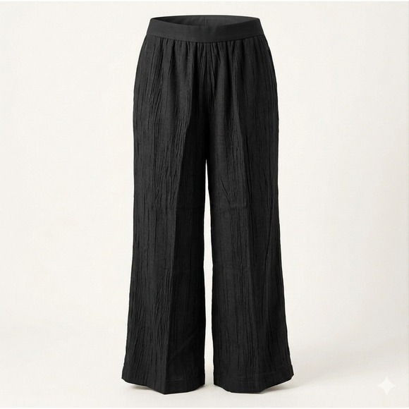 Jones New York Pants - Jones Womens Black Wide Leg Textured Pull On Pants M High Rise Flowy Lightweight